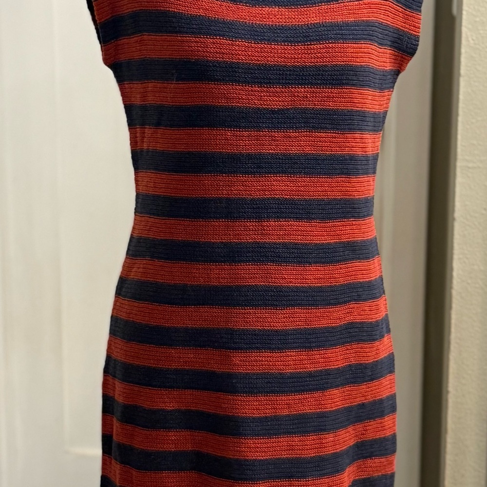 Lauren Ralph Lauren Navy and Red Striped Midi Dress